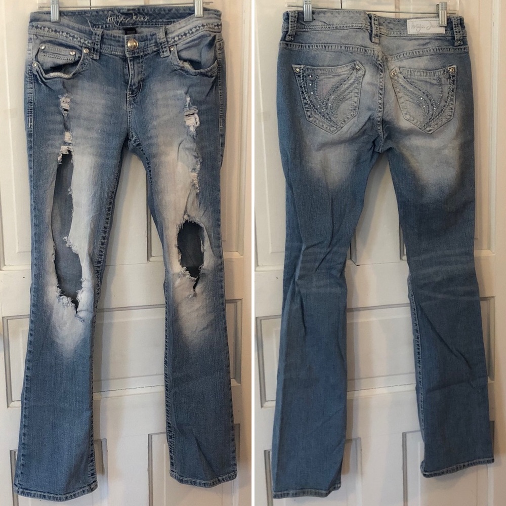 Ariya distressed mid rise flare jeans